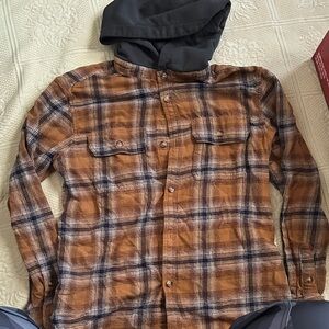 Old Navy Brown Plaid Shirt with Hood